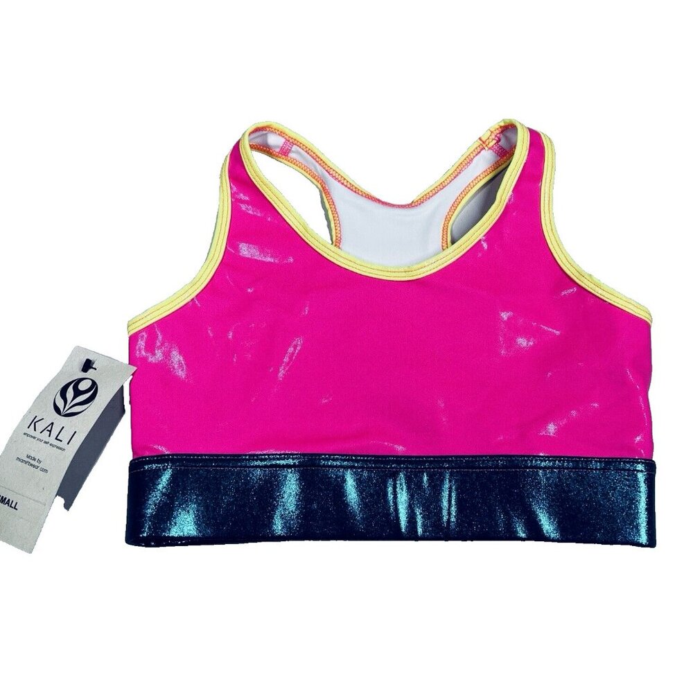 Kali Neon Crop Sports Bra Small 80s Retro Gym Yoga Activewear Miami Fit